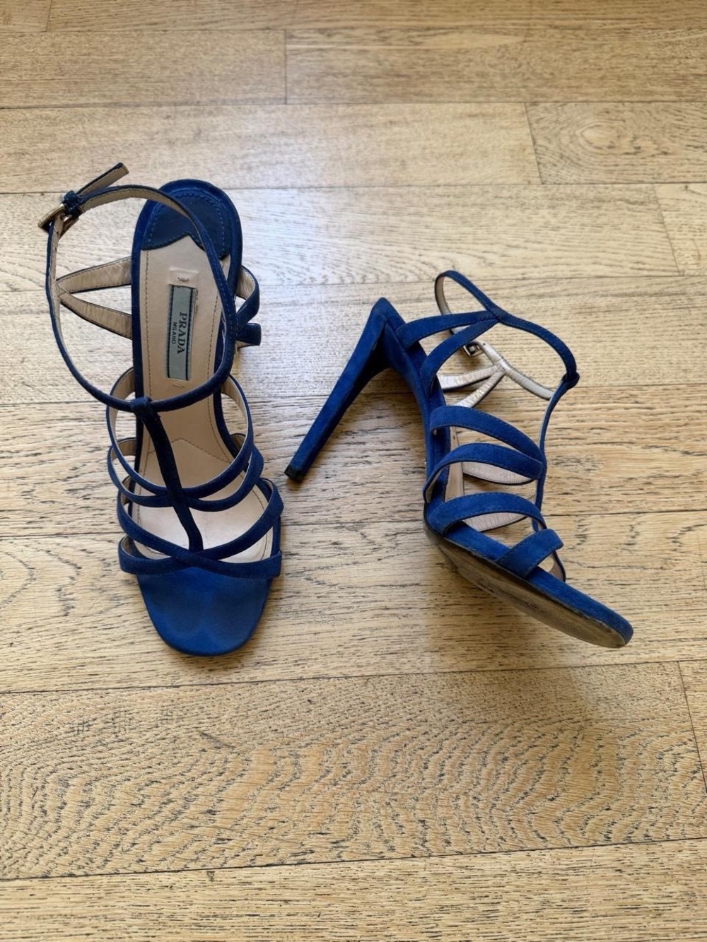 Y2K Prada Milano 2005 Cobalt Blue Suede Strappy Heels